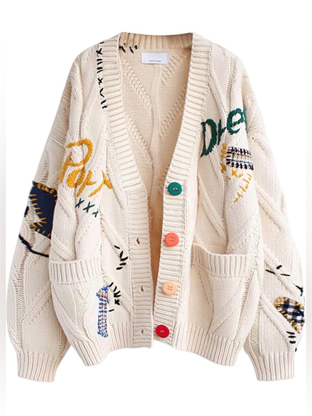 Women's Cable Knit Long Sleeve Open Front Cardigan Sheep V-Neck Size XL